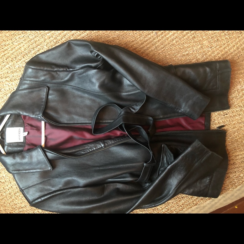 Anne Klein belted Leather Jacket